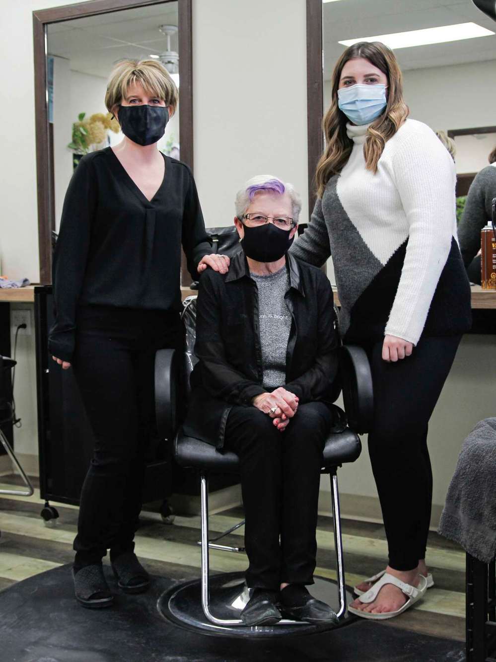 Photo by Katlyn Streilein
(From left) Teresa Kayer, Elaine Bagu, and Abby Kayer run Terry’s Hair Salon and Spa. The family has deep roots in Winnipeg’s beauty community.