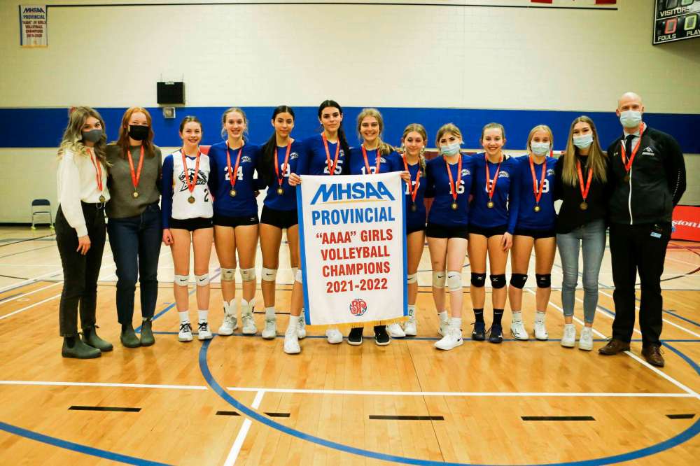 Supplied photo by Terrence Lee
The J.H. Bruns Broncos girls’ volleyball team that won the 2021 Boston Pizza AAAA provincial championships on Dec. 4 is pictured.
