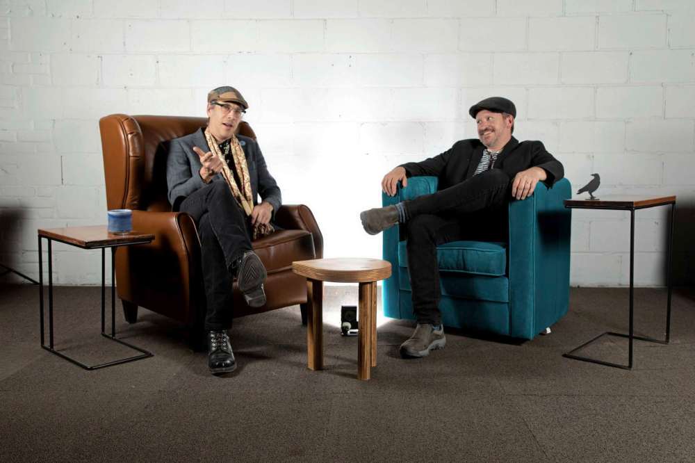 Supplied photo by Leif Norman
Leif Norman (left) and James Culleton are pictured with a selection of furniture from their new online shop, Gordon Chesterfield.