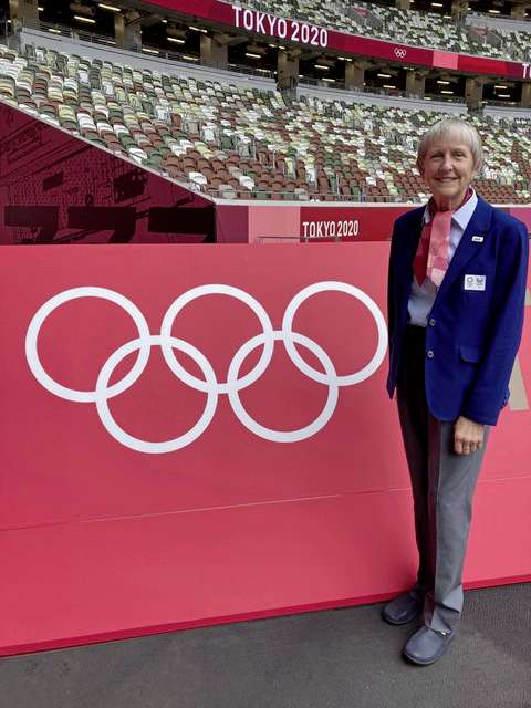 Supplied photo courtesy of Jane Edstrom
Jane Edstrom, a retired high school phys-ed teacher who lives in Windsor Park, served as an official at the athletics competition at Tokyo's Olympic Stadium during the summer games.