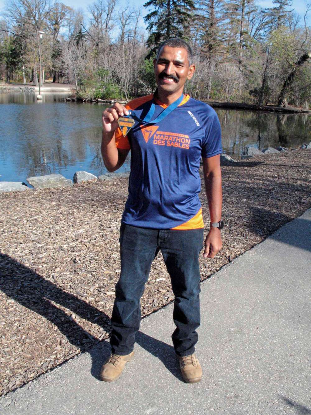 Photo by Simon Fuller
Dalip Shekhawat is pictured near the duckpond in St. Vital Park on Oct. 20. The St.Amant teacher took part in the 35th edition of the Marathon Des Sables event this year.