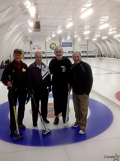 Photo by T. Kent Morgan
Al Wareham (from left), Wayne Scott, Bill Reid and George Fraser are having a ball in yet another MCA Bonspiel.