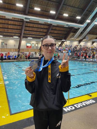 Supplied photo courtesy of Team Manitoba/Sport Manitoba
                                St. Vital-based swimmer Maxine Lavitt had the experience of a lifetime at the 2025 Canada Summer Games, bringing home five swimming medals.
