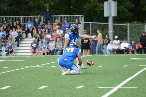 Supplied photo
                                Gabriel Yaipen of the Winnipeg Riles averaged 46.3 yards on nine punts, made three converts, one 41-yard field goal and a single, averaging 56 yards on four kickoffs and made two special teams tackles in the Rifles 31-11 win over the Saskatoon Hilltops on Aug. 10
