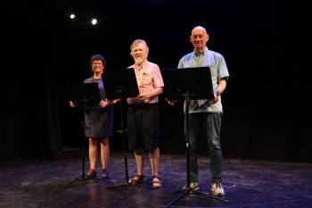 Photo by Emma Honeybun
                                From left: Lynne Martin, Kevin Longfield and Armin Wiebe are pictured at the Gargoyle Theatre recently. Dramatists in Dotage will present Age is Just a Number! at the theatre on Oct. 4 and 5.