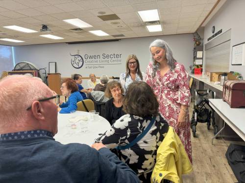 Supplied photo
                                St. Johns MLA Nahanni Fontaine speaking with seniors at the Gwen Secter Creative Living Centre.