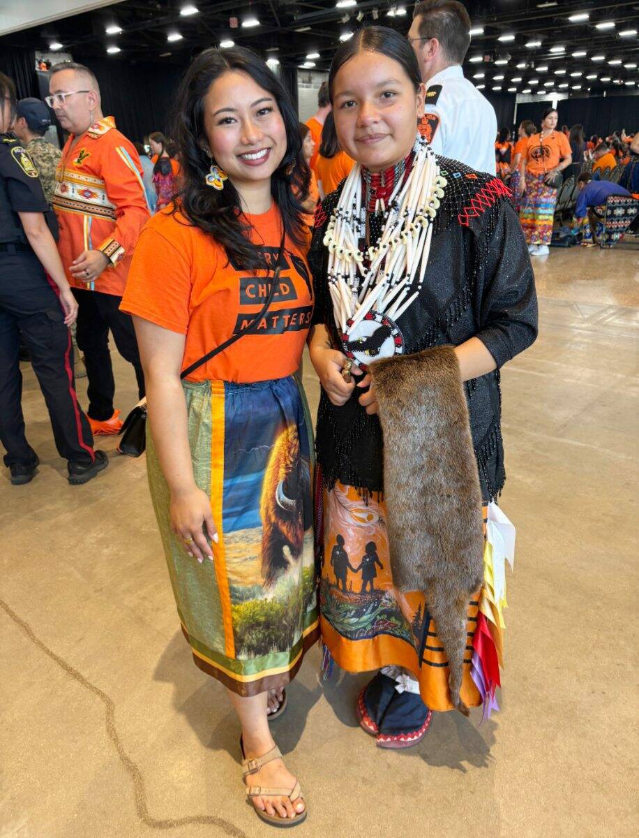 Lacy Bird of Black River First Nation is pictured with MLA Jelynn Dela Cruz at the National Day for Truth and Reconciliation Pow Wow hosted by the Southern Chiefs’ Organization. At just 16, Lacy is inspiring the next generation by breaking barriers and encouraging young people to attend school.