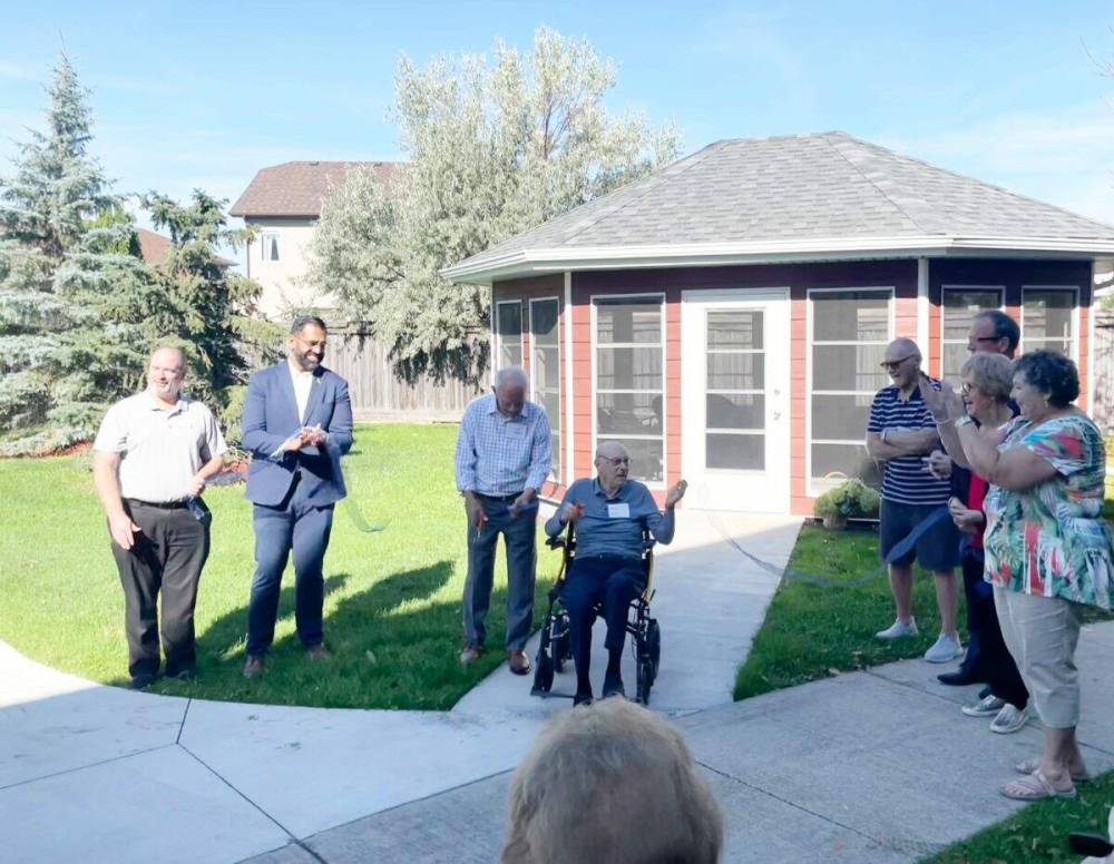 Supplied photo
                                Fort Whyte MLA Obby Khan (second from left) joined residents and other local dignitaries for the formal opening of the new gazebo for residents of Lindenwood Estates.
