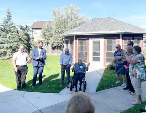 Supplied photo
                                Fort Whyte MLA Obby Khan (second from left) joined residents and other local dignitaries for the formal opening of the new gazebo for residents of Lindenwood Estates.