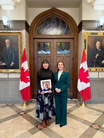 Supplied photo
                                Kildonan – St. Paul MP Raquel Dancho is pictured with Britt Moberg, daughter of Earl Moberg, outside the House of Commons following presentation of the silver alert petition.