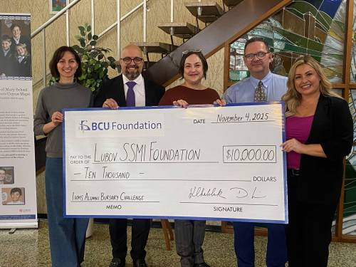 Supplied photo
                                Pictured, from left: Hanna Demchenko, BCU Foundation; Damian Snih, BCU FinancialGroup CEO; Katherine Fox (IHMS ‘87), Lubov SSMI Foundation CEO; RodPicklyk, IHMS principal; and Katrusia Chabluk (IHMS ’00), Manitoba’slead for BCU Wealth Management.