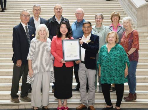 Supplied photo
                                Fort Richmond MLA Jennifer Chen presented members of Trinity United Church with a copy of the member’s statement she made in the legislature to celebrate the church’s 60th anniversary.