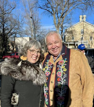 Supplied photo
                                Saint Boniface – Saint Vital MP Ginette Lavack and Manitoba Métis Federation president David Chartrand were pictured together on Nov. 16, at the ceremony commemorating the 140th anniversary of the death of Louis Riel.