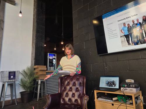 Supplied photo
                                Stacy Cardigan Smith, a key organizer and member of SVRA&rsquo;s safety committee, speaks at an event on Nov. 22. The association and the University of Winnipeg&rsquo;s department of urban and inner-city studies &mdash; notably Dr. Julie Chamberlain, an associate professor in the department &mdash; recently launched the Community Safety Toolbox, which is described as a comprehensive resource built from four years of research and community engagement on inclusive approaches to safety in Winnipeg&rsquo;s West End.