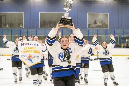 File photo
                                The CJS Olympiens celebrate winning the 2024-25 MWHSHL championship and the Wayne Thompson Cup at Seven Oaks Arena in March. This season&rsquo;s edition is approaching its mid-season break, as schools prepare to break for the holidays.