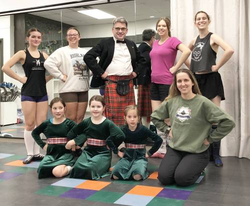 Supplied photo
                                St. Vital city councillor Brian Mayes (back row, centre &mdash; in kilt) posed with the participants in the Kids in Kilts program at Glenwood Community Centre.