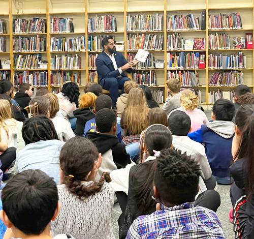 Supplied photo
                                Fort Whyte MLA and Progressive Conservative Party of Manitoba leader Obby Khan reads to students as part of I Love to Read month.