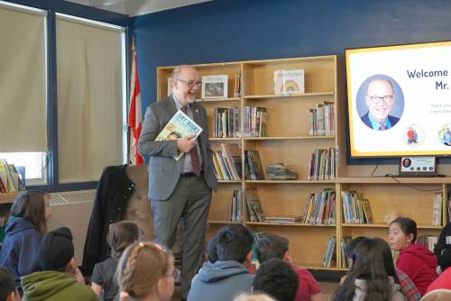 Supplied photo
                                River Heights MLA Mike Moroz speaks with students at Harrow School.