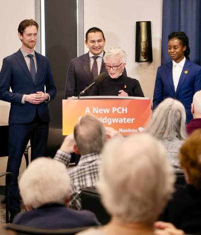 Supplied photo
                                Waverley MLA David Pankratz was joined by Premier Wab Kinew, Health Minister Uzoma Asagwara and advocate Elaine Cowan at the announcement of a new personal care home in Bridgwater.