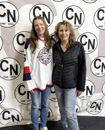 Supplied photo
                                Rossmere MLA Tracy Schmidt is pictured with Gaylene Nemeth at the seventh annual Cooper Nemeth Memorial All-Star Hockey Day