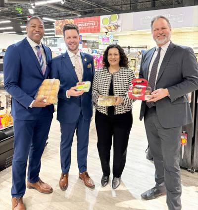 Supplied photo
                                Justice Minister Matt Wiebe, MLA for Concordia (at far right), joined fellow MLAs (from left) Jamie Moses, Tyler Blashko and Nellie Kennedy at the announcement that the PST will be removed from groceries in Manitoba beginning July 1.