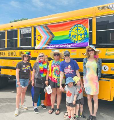 Supplied photo
                                (From left) SJASD board chair Tara Smith, West Ward trustees Cheryl Smukowich and Sandra Lethbridge, East Ward trustee Holly Hunter, and West Ward trustee Fiona Shiells at Winnipeg Pride Parade on June 7.