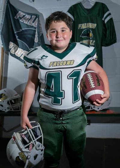 Supplied photo
                                Jaxson Gemon, 10, loves to play football.