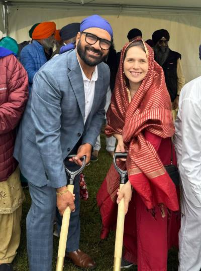 Supplied photo
                                Tyndall Park MLA Cindy Lamoureux withMinister Mintu Sandhu at the sod-turning ceremony for a new Gurdwara development project right here in Tyndall Park.