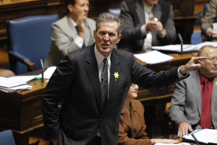 Boris Minkevich / Winnipeg Free Press
Tory Leader Brian Pallister is steaming mad about the NDP budget.