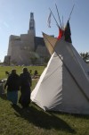 JOE BRYKSA / WINNIPEG FREE PRESS
A group of First Nations people, including Gerry Shingoose, Lorraine Clements who reside in Winnipeg have set up a small teepee to honour  the people of their past near the site of the Canadian Museum for Human Rights. They will be smudging the area to prepare the area for the museums opening Friday. A morning ceremony will be held a 9 a.m. which all are welcome.