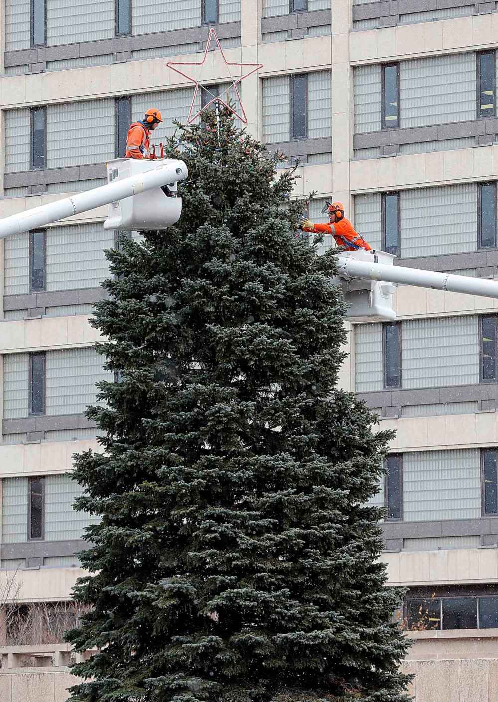 Over 9,000 lights are normally used by city crews to decorate the trees. (Ken Gigliotti / Winnipeg Free Press files)