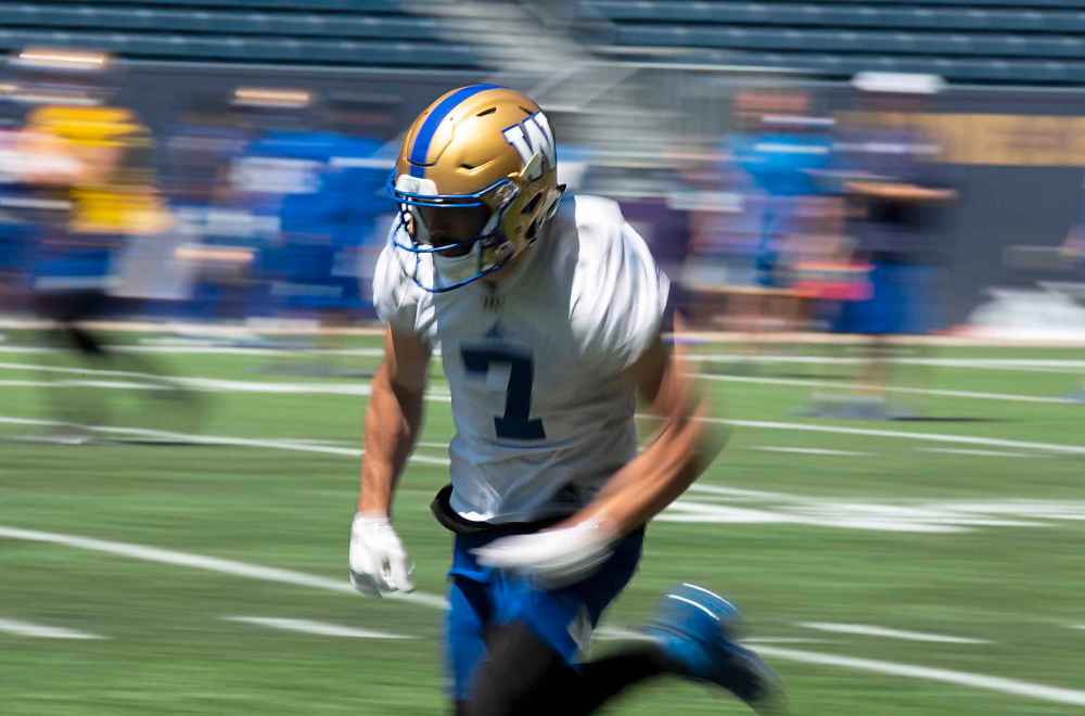 ANDREW RYAN / WINNIPEG FREE PRESS
Winnipeg Blue Bombers Weston Dressler (7) in practice action on June 20, 2018.