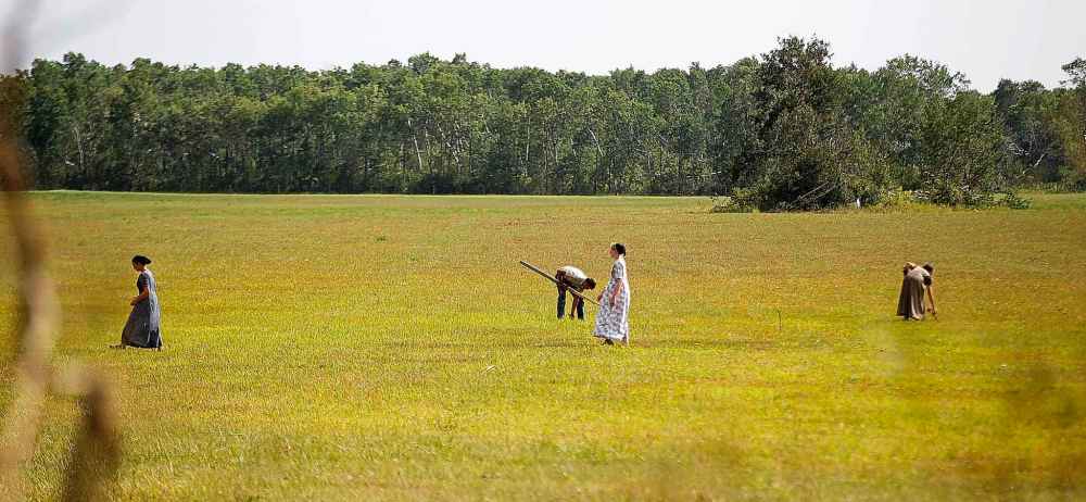 PHIL HOSSACK / WINNIPEG FREE PRESS
Mennonite volunteers from Ontario walk fields picking up debris Tuesday after a tornado ripped through the Alonsa Manitoba area Friday.