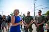 ANDREW RYAN / WINNIPEG FREE PRESS 
Sustainable Development Minister Rochelle Squires speaks to Selkirk conservation officers Kevin Doerksen, left, and Ryan Kopchuk at a press event announcing new public safety communications devices at the West St. Paul Fire Hall on Wednesday.