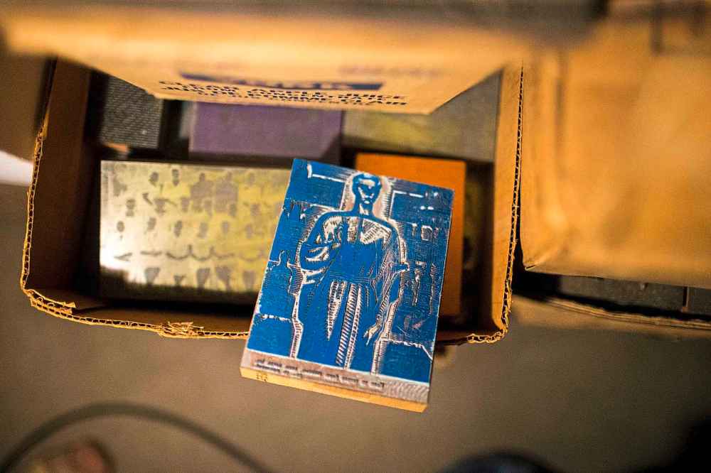 Old printing blocks at the Ukrainian Voice. (Mikaela MacKenzie / Winnipeg Free Press)