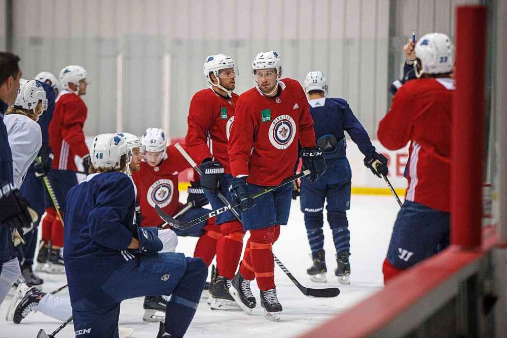 MIKE DEAL / WINNIPEG FREE PRESS
Winnipeg Jets' Tucker Poolman (3) during practice at the Bell MTS Iceplex Tuesday morning.