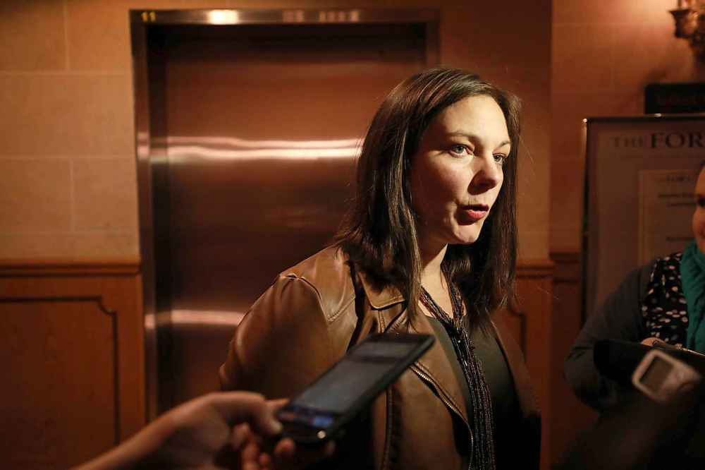 RUTH BONNEVILLE / WINNIPEG FREE PRESS
Sherri Rollins talks to the media after winning city councillor seat for Fort Rouge - East Fort Garry.