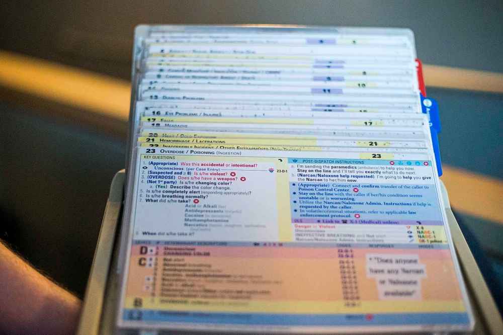 The 911 call centre protocol for overdose situations in Winnipeg on Friday, Dec. 14, 2018.
Winnipeg Free Press 2018.