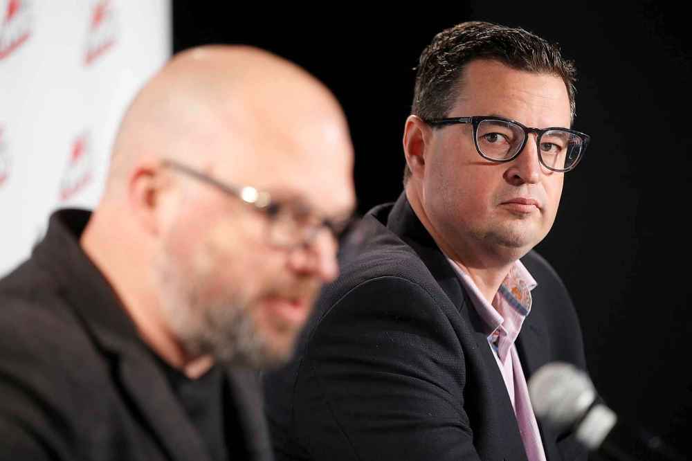 Ice owners Greg Fettes (left) and Matt Cockell have been publicly silent about their plans for more than two years and media requests for comment have been declined. (John Woods / Winnipeg Free Press files)