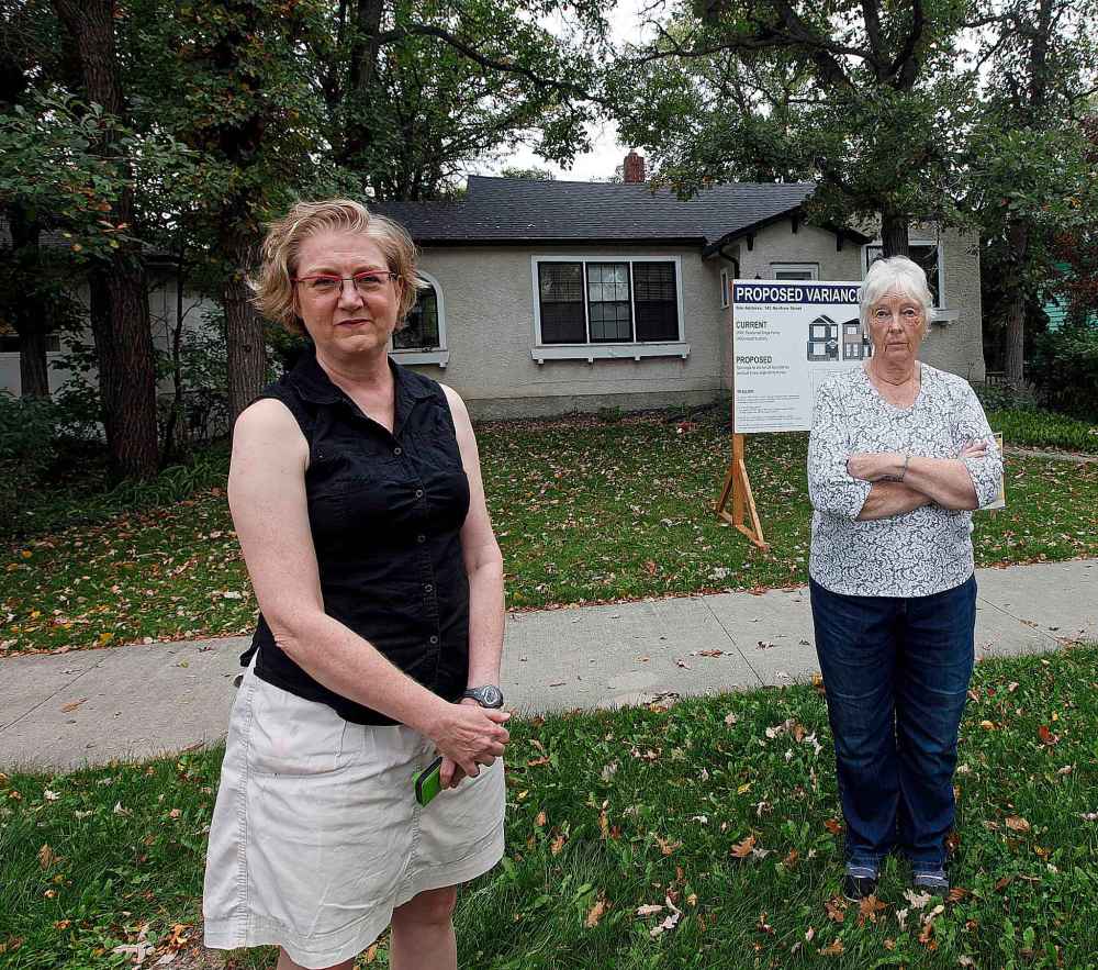 PHIL HOSSACK / WINNIPEG FREE PRESS - Ann Hodges,  (front) and Ingrid Lee pose at concerned citizen 143 Renfrew St. (site of infill development they're concerned about). See Tessa's story. September 18, 2019.