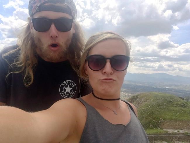 In this undated photo provided by the Deese family of Chynna Deese, 23-year-old Australian Lucas Fowler, left, and his 24-year-old American girlfriend Chynna Deese pose for a selfie. THE CANADIAN PRESS/AP-Deese Family via AP