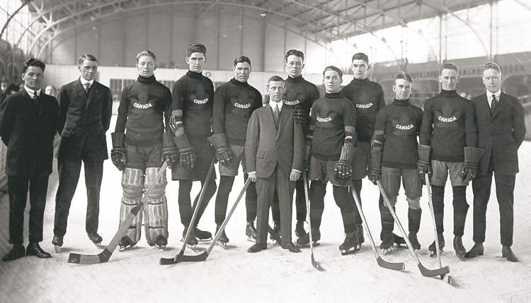 The 1920 Winnipeg Falcons -- winners of the first ice hockey Olympic gold medal.