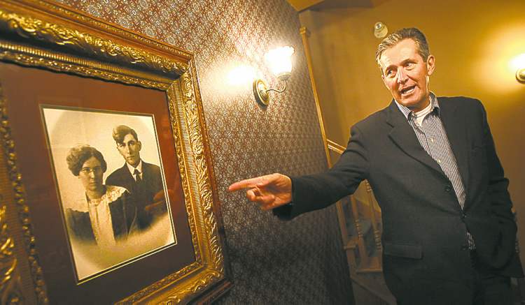 A photo of Pallister's grandparents hangs in his home in Portage la Prairie.