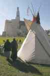JOE BRYKSA (ABOVE), RUTH BONNEVILLE (BELOW) / WINNIPEG FREE PRESS
Lorraine Clements (left) and Gerry Shingoose were part of a group that set up a teepee near the museum, which includes the Garden of Contemplation (below).