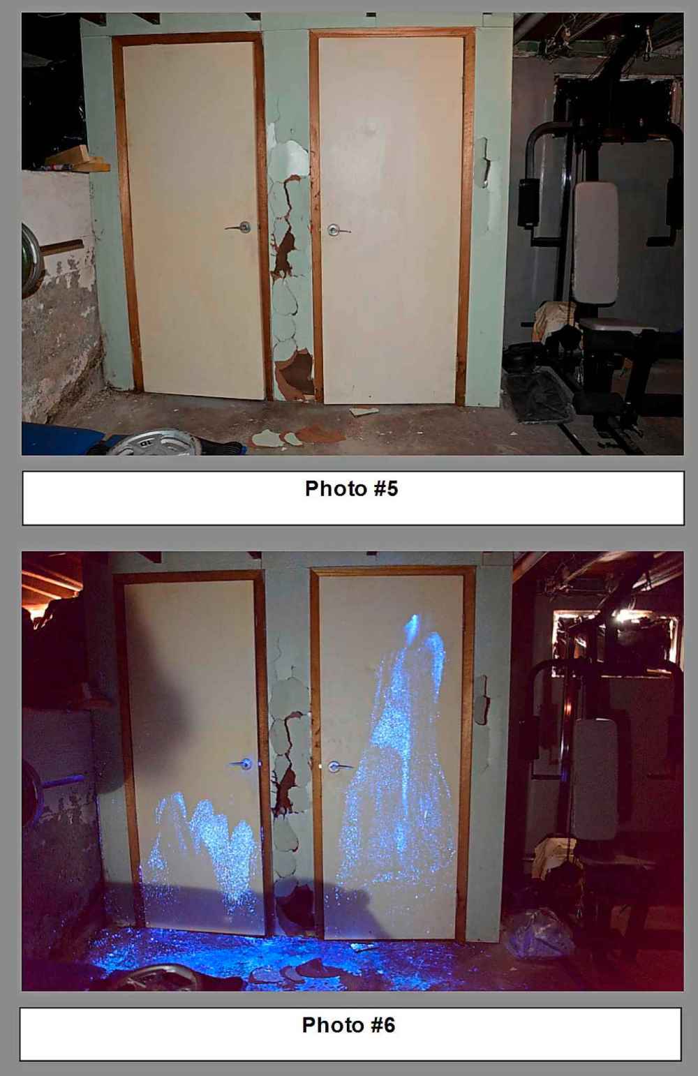 SUPPLIED
Brett Overby's basement at 341 Burrows Ave. during the forensic search. Christine Wood's blood was found on his weight-lifting bench, on the closet door and on a stair step.