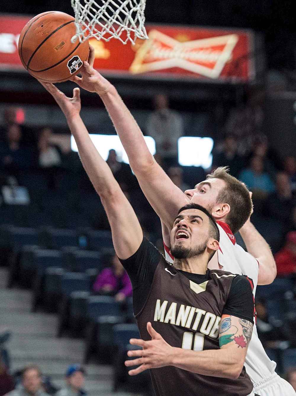 THE CANADIAN PRESS/Darren Calabrese
Former Manitoba Bison Amarjit Basi, front, is a Winnipeg native playing professionally in Europe for the Newcastle Eagles.
