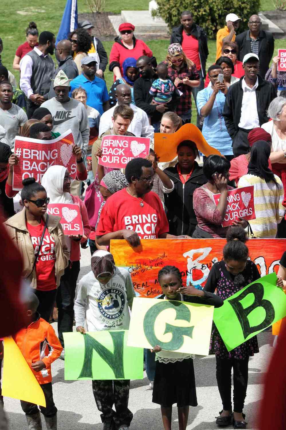 Mike Deal / Winnipeg Free Press
Around 300 people gathered on the steps of the Manitoba Legislature to protest and raise awareness regarding the kidnapped girls of Nigeria.