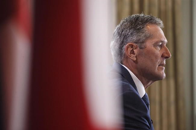 Manitoba Premier Brian Pallister speaks at a press conference during the Council of Federation meetings in Edmonton Alta, on July 18, 2017. With one party leader getting into trouble over his tropical vacation home and another with past criminal convictions and misogynistic writings, there's a lot of material for a negative Manitoba election campaign. THE CANADIAN PRESS/Jason Franson