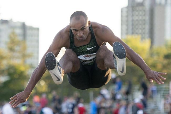 Damian Warner competes in the senior men's long jump during the Canadian Track and Field Championships in Ottawa on Friday, July 6, 2018. THE CANADIAN PRESS/Justin Tang