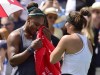 Canada's Bianca Andreescu consoles Serena Williams of the USA after Williams had to retire from the final of the Rogers Cup tennis tournament in Toronto on Sunday, Aug. 11, 2019. Andreescu is preparing for the biggest match of her young tennis career. The 19-year-old from Mississauga, Ont., faces American legend Williams in the women's final of the U.S. Open on Saturday. THE CANADIAN PRESS/Frank Gunn